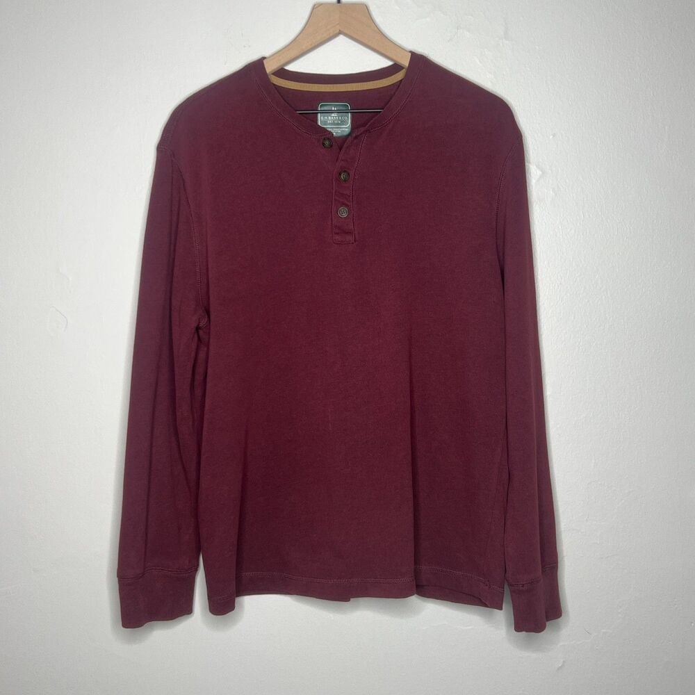 G.H. Bass & Co. Mens Waffle Knit‎ Henley Shirt Medium Burgundy Pullover Outdoors